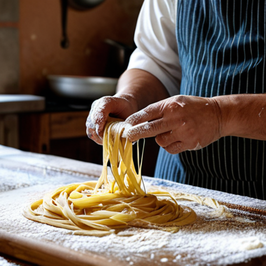 일식조리사 경력 전환 성공 사례 - Pasta Fresca Creation**

"A skilled chef preparing fresh pasta at a wooden table, flour dusting the ...