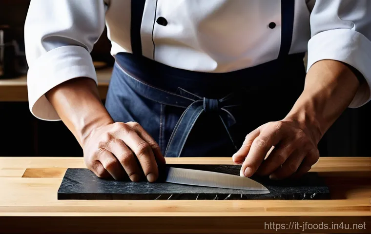 일식조리 기능사 실기 시험 합격률 높이는 법 - Image Prompt 1: The Master Chef's Precision and Preparation**