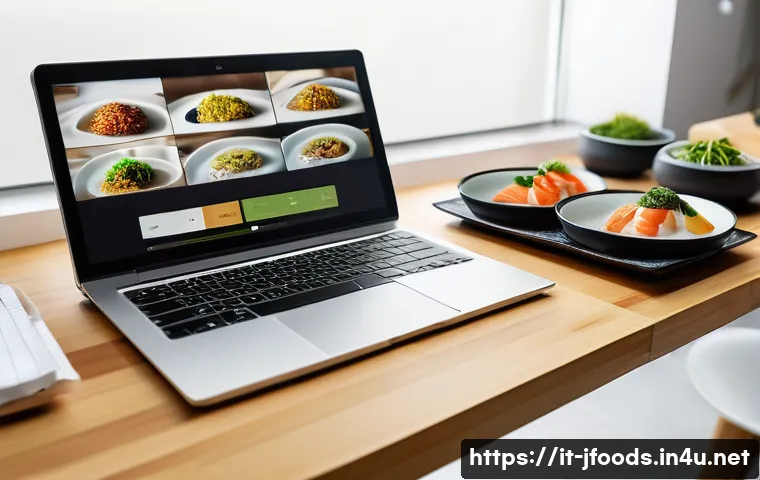 일식조리사 실기시험 레시피 정리법 - A modern digital kitchen workspace featuring a chef’s laptop and tablet open to organized recipe arc...
