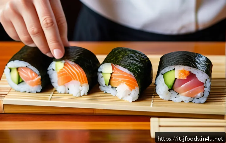 일식조리사 필수 레시피 모음 - A close-up, high-resolution image of a traditional Japanese sushi preparation scene in a modern Ital...