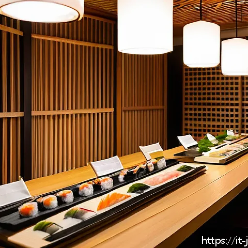 일식조리 기능사 자격증 유망성 - A modern, elegant Japanese restaurant interior in Italy, blending traditional Japanese design elemen...