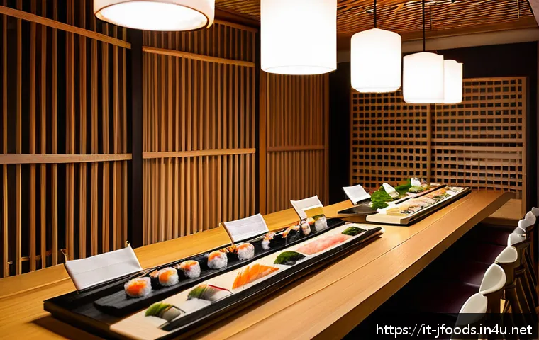일식조리 기능사 자격증 유망성 - A modern, elegant Japanese restaurant interior in Italy, blending traditional Japanese design elemen...